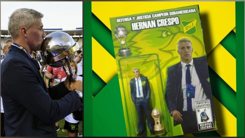 Una creación varelense: el muñeco de Crespo campeón con Defensa y Justicia