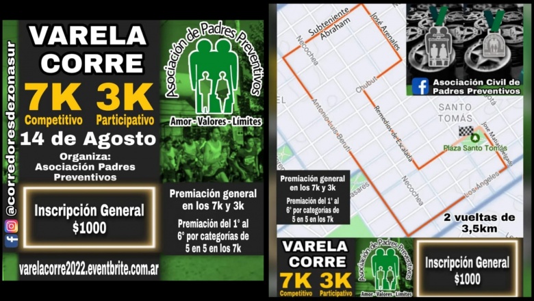 Varela Corre: carrera de 7K el 14 de agosto en Santo Tomás y Villa del Plata