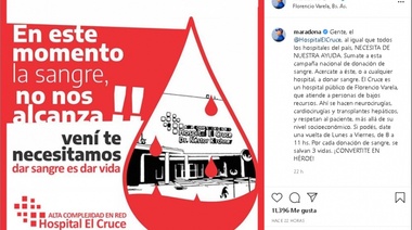Maradona convoca a donar sangre en el Hospital El Cruce