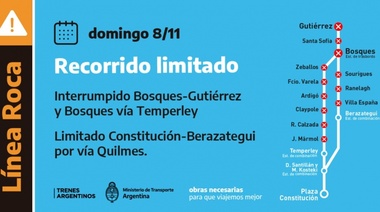 El domingo 8, sin trenes en Varela y Bosques por obras en Claypole