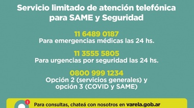 Por servicio limitado de Telefónica, suman números provisorios para SAME y Seguridad