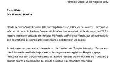 Parte médico de “El Noba”: su estado es grave